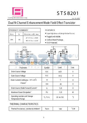 STS8201 datasheet - Dual N-Channel E nhancement Mode Field Effect Transistor