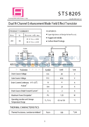 STS8205 datasheet - Dual N-Channel E nhancement Mode Field Effect Transistor