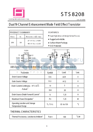 STS8208 datasheet - Dual N-Channel E nhancement Mode Field Effect Transistor