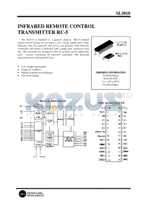 SL3010N datasheet - INFRARED REMOTE CONTROL TRANSMITTER RC-5