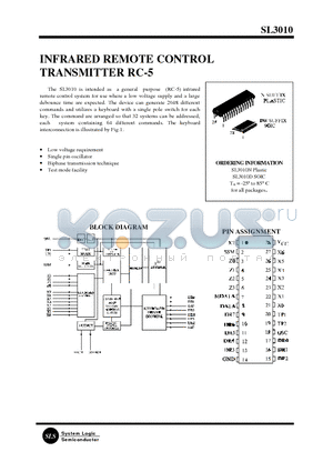 SL3010 datasheet - INFRARED REMOTE CONTROL TRANSMITTER RC-5