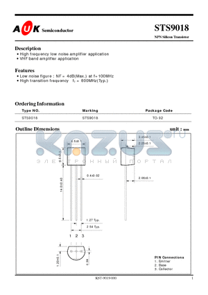 STS9018 datasheet - NPN Silicon Transistor