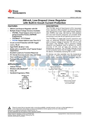 TPS799L datasheet - 200-mA, Low-Dropout Linear Regulator