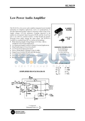 SL34119 datasheet - Low Power Audio Amplifier