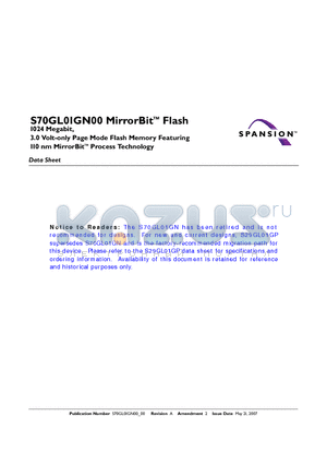 S70GL01GN00 datasheet - 1024 Megabit, 3.0 Volt-only Page Mode Flash Memory Featuring 110 nm MirrorBit Process Technology