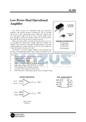 SL358N datasheet - Low Power Dual Operational Amplifier