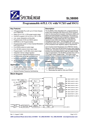 SL38000 datasheet - Programmable 4-PLL CG with VCXO and SSCG