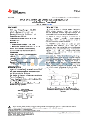 TPS7A1601 datasheet - 60-V, 5-lA IQ, 100-mA, Low-Dropout VOLTAGE REGULATOR with Enable and Power-Good