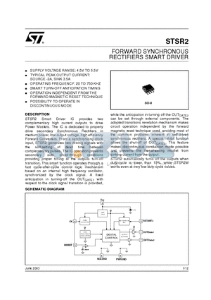 STSR2CD datasheet - FORWARD SYNCHRONOUS RECTIFIERS SMART DRIVER