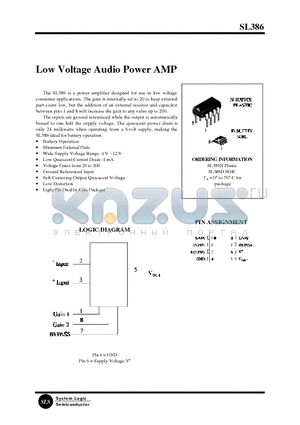 SL386N datasheet - Low Voltage Audio Power AMP