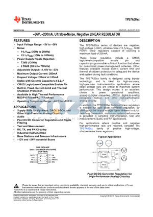 TPS7A3001DGNT datasheet - -36V, -200mA, Ultralow-Noise, Negative LINEAR REGULATOR