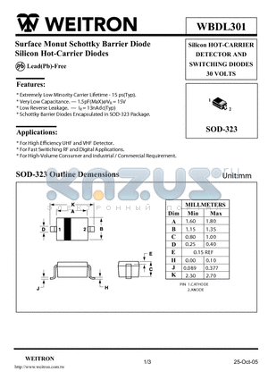 WBDL301 datasheet - Surface Monut Schottky Barrier Diode Silicon Hot-Carrier Diodes