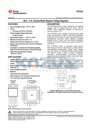 TPS7A33 datasheet - 36-V, 1-A, Ultralow-Noise Negative Voltage Regulator