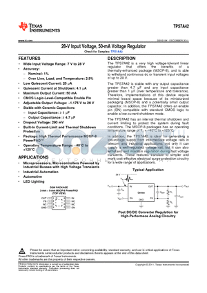 TPS7A4201DGNT datasheet - 28-V Input Voltage, 50-mA Voltage Regulator