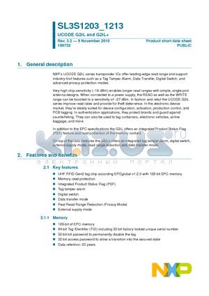 SL3S1203FTB0 datasheet - UCODE G2iL and G2iL