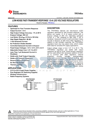 TPS7A4501DCQT datasheet - LOW-NOISE FAST-TRANSIENT-RESPONSE 1.5-A LDO VOLTAGE REGULATORS