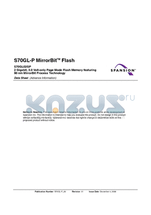 S70GL02GP11FAIV13 datasheet - 2 Gigabit, 3.0 Volt-only Page Mode Flash Memory featuring 90 nm MirrorBit Process Technology