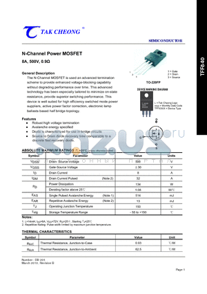 TFF840 datasheet - N-Channel Power MOSFET 8A, 500V, 0.9Y