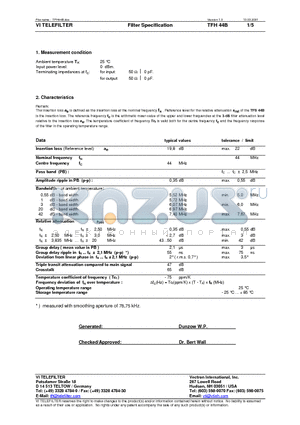 TFH44B datasheet - Filter Specification