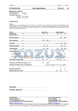 TFH44C datasheet - Filter Specification