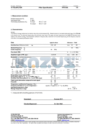 TFH44A datasheet - Filter Specification