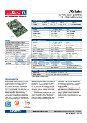 UVQ-12/10-D48N-C datasheet - Low Profi le, Isolated Quarter Brick 2.5 40 Amp DC/DC Converters