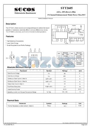 STT2605 datasheet - P-Channel Enhancement Mode Power Mos.FET