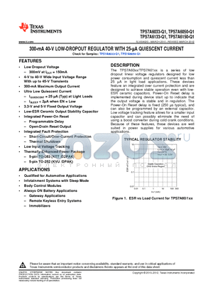 TPS7A6033-Q1 datasheet - 300-mA 40-V LOW-DROPOUT REGULATOR WITH 25-lA QUIESCENT CURRENT