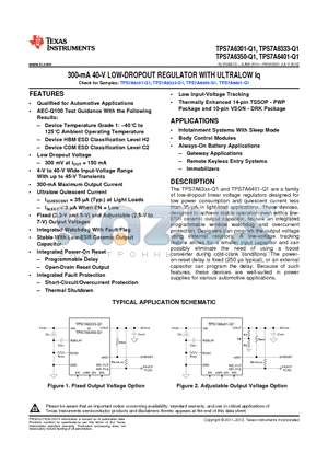 TPS7A6333QPWPRQ1 datasheet - 300-mA 40-V LOW-DROPOUT REGULATOR WITH ULTRALOW Iq