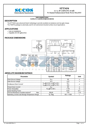 STT3434 datasheet - N-Channel Enhancement Mode Power Mos.FET