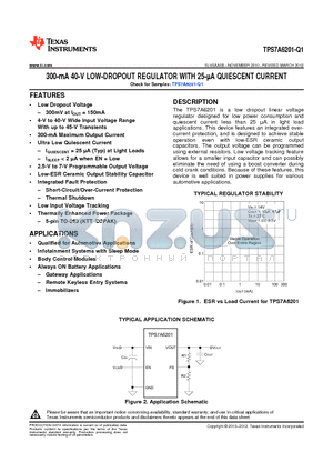 TPS7A6201QKTTRQ1 datasheet - 300-mA 40-V LOW-DROPOUT REGULATOR WITH 25-lA QUIESCENT CURRENT