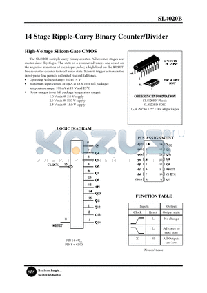 SL4020B datasheet - 14 Stage Ripple-Carry Binary Counter/Divider