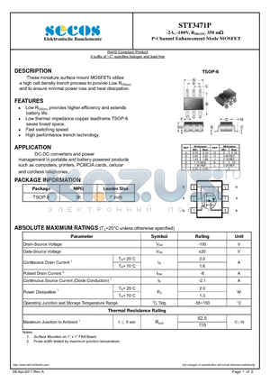 STT3471P datasheet - P-Channel Enhancement Mode MOSFET