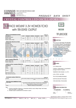 TFLB530E-10.00M datasheet - SURFACE MOUNT 3.3V HCMOS TCXO with TRI-STATE OUTPUT