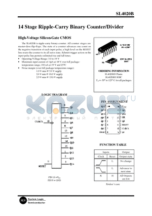 SL4020BD datasheet - 14 Stage Ripple-Carry Binary Counter/Divider