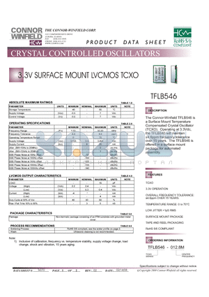 TFLB546-012.8M datasheet - 3.3V SURFACE MOUNT LVCMOS TCXO