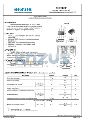 STT3463P datasheet - P-Channel Enhancement Mode MOSFET