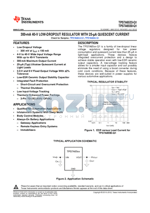 TPS7A6550QKVURQ1 datasheet - 300-mA 40-V LOW-DROPOUT REGULATOR WITH 25-lA QUIESCENT CURRENT