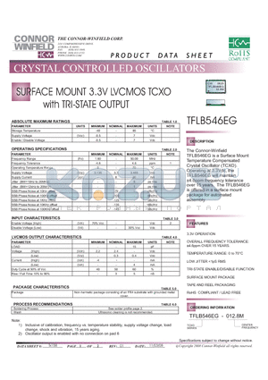 TFLB546EG-012.8M datasheet - SURFACE MOUNT 3.3V LVCMOS TCXO with TRI-STATE OUTPUT