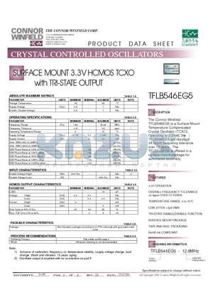 TFLB546EG5 datasheet - SURFACE MOUNT 3.3V HCMOS TCXO with TRI-STATE OUTPUT