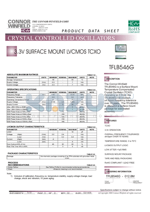 TFLB546G datasheet - 3.3V SURFACE MOUNT LVCMOS TCXO