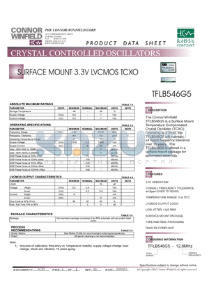 TFLB546G5 datasheet - SURFACE MOUNT 3.3V LVCMOS TCXO