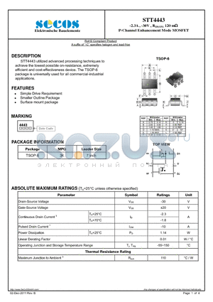 STT4443 datasheet - -2.3A , -30V , RDS(ON) 120 m P-Channel Enhancement Mode MOSFET