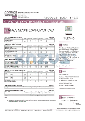 TFLD546 datasheet - SURFACE MOUNT 3.3V HCMOS TCXO