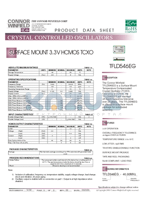 TFLD546EG datasheet - SURFACE MOUNT 3.3V HCMOS TCXO