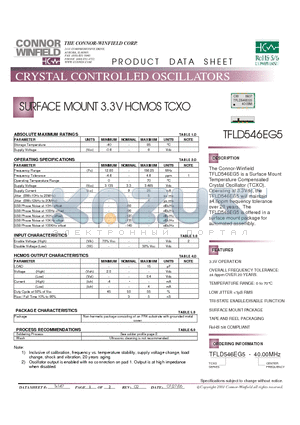 TFLD546EG5-40.00M datasheet - SURFACE MOUNT 3.3V HCMOS TCXO