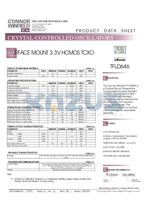 TFLD646 datasheet - SURFACE MOUNT 3.3V HCMOS TCXO