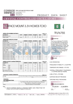 TFLF6755-12.800M datasheet - SURFACE MOUNT 3.3V HCMOS TCXO