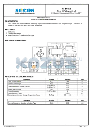 STT6405 datasheet - P-Channel Enhancement Mode Mos.FET