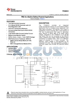 TPS80010ARSMR datasheet - PMU for Alkaline Battery-Powered Applications